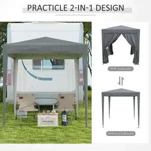 Outsunny 2mx2m Pop Up Gazebo Party Tent Canopy Marquee with Storage Bag Grey