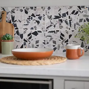 Quadrostyle Terrazzo Black Mix Wall Tile and Furniture Vinyl Stickers 15cm(L) 15cm(W) pack of 6