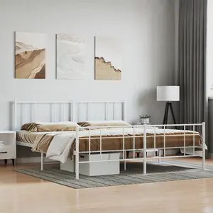 Berkfield Metal Bed Frame with Headboard and Footboard White 200x200 cm