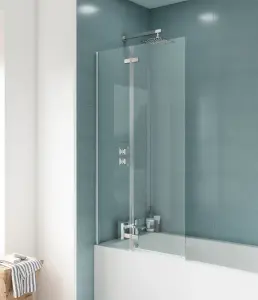 Chrome 5mm Toughened Safety Glass Centre Hinged Shower Bath Screen