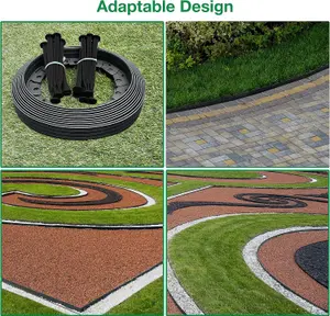 Flexible Black  Garden Edging Border 10m Complete with 20 Securing Pegs Perfect Flower Beds Lawns and Pavement Design 40mm High