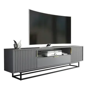 Tide Crest TV Unit 200cm Dark Grey with Fluted Wave Doors - Creative Furniture