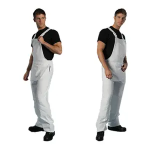 Shield Trade White Bib & Brace - Extra Large - 44-46 Waist/31 Leg, Cushioned Knees, Elasticated Waist, Large Pouch, 100% Cotton