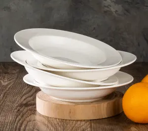 4pc Professional White Rim Pasta Bowl Set