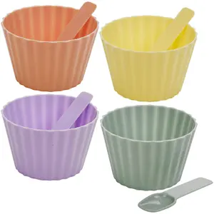 URBNLIVING 11cm Width 8 pcs Ice Cream 4 Bowls & Spoons Party Dessert Cups Set