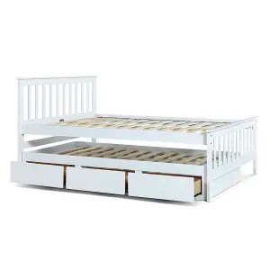 Malvern White 3 Drawer Wooden Double Bed With Trundle