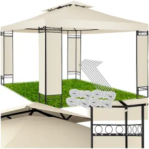 Gazebo Leyla - 3.9 x 2.9 m, water repellent, 50+ UV protection, double roof system - cream