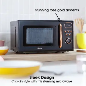 Abode Retro Black Microwave 20L 700W Digital 8 Auto Cook Rose Gold with Defrost Function AMD2004BRG