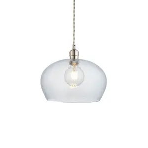 Luminosa Livorno Dome Pendant Ceiling Light Bright Nickel Plate, Clear Hammered Glass