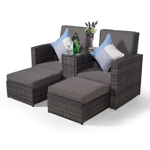 Giardino Nevada Double Reclining Rattan Sun Loungers Set - Grey