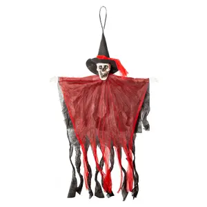 Hanging Skeleton Halloween Decoration With Light Up Eyes Trick or Treat  Red