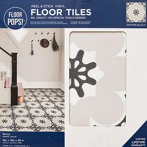 Floor Pops Daphne Black Self Adhesive Vinyl Floor Tiles Pack of 10 (0.93sqm)