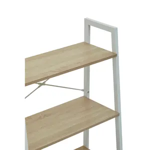 Interiors By Premier Three Tier Natural Oak Veneer Ladder Shelf Unit, Functional Industrial Narrow Shelf, Versatile Tall Cupboard