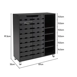 5 Tier Black Shoe Storage Cabinet Shoe Stand Organizer Rack Unit with Double Doors