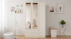 MARIE XL 3 Door 2 Drawer Mirrored Gold White Wardrobe