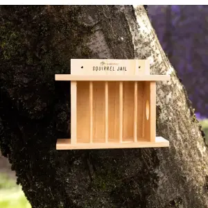 Hanging Wooden Squirrel Feeder Garden Wildlife Jail Feeding Station Box Outdoor