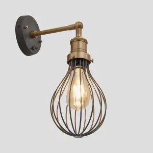 Industville Brooklyn Balloon Cage Wall Light, 6 Inch, Pewter, Brass Holder