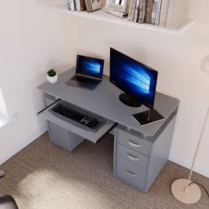 Vida Designs Otley Grey 3 Drawer Computer Desk With Shelves and Keyboard Tray