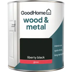 GoodHome Liberty black Gloss Metal & wood paint, 750ml