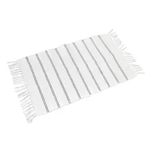 Hand Woven White Stripes Rug, (L)80cm