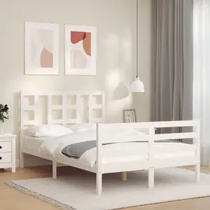 Berkfield Bed Frame with Headboard White Small Double Solid Wood