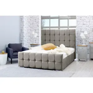 Capri Plush Bed Frame With Cubed Headboard - Grey