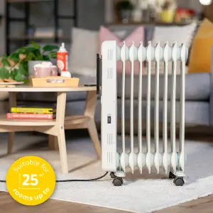 Russell Hobbs Electric Heater 2000W White Digital 9 Fin Oil Filled Radiator with Remote & 2 Year Guarantee RHOFR2009-D