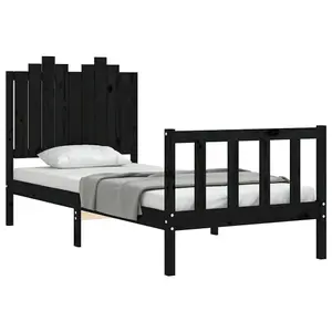 Berkfield Bed Frame with Headboard Black 90x200 cm Solid Wood