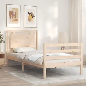 Berkfield Bed Frame with Headboard Small Single Solid Wood