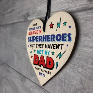 Red Ocean Dad Gifts From Daughter Son Wood Heart Fathers Day Gift For Dad Superhero Sign My Superhero Novelty Dad Gifts