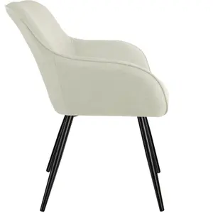 Chair Marilyn - with armrests, padded, linen look, black steel legs - cream/black