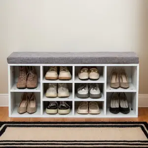 Shoe Bench Storage Rack Wooden Cabinet Cushion Seat Organiser Grey White 2016175