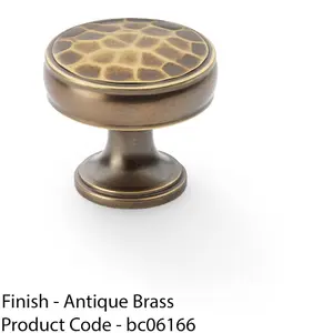 Round Hammered Door Knob - Antique Brass 32mm Diameter Cupboard Pull Handle