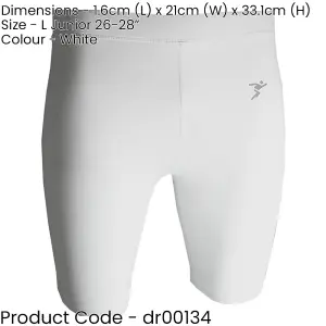 L - WHITE Junior Sports Baselayer Compression Shorts Bottoms - Unisex Training