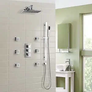 Olive ABS Head Massage Jet Concealed Thermostatic Shower Slider Mixer Handset