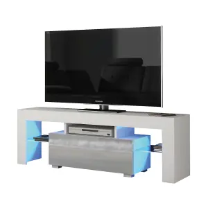 Floe TV Unit 130cm White & Grey with High Gloss Doors and LED Lighting - Creative Furniture