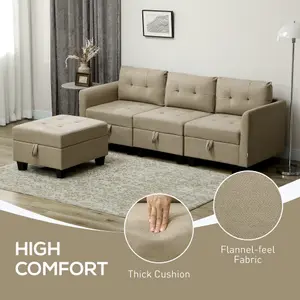 HOMCOM Convertible Modular Sectional Sofa w/ Storage Wood Frame Light Brown