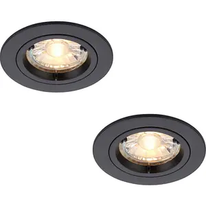 2 PACK Recessed Fixed Ceiling Downlight - 50W GU10 Reflector - Matt Black