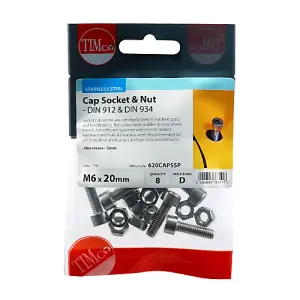 Timco - Socket Screws & Hex Nuts - Cover - Stainless Steel (Size M6 x 20 - 8 Pieces)