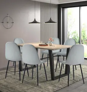 Hallowood Furniture Dudley 1.5m Dining Table Set with 6 Silver Grey Fabric Chairs