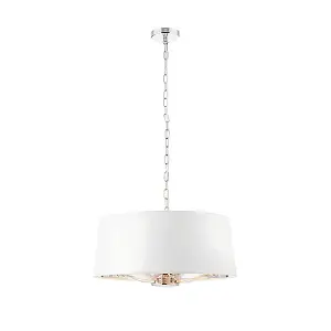 Luminosa Harvey Multi Arm Cylindrical Pendant Light Bright Nickel Plate, Vintage White Fabric