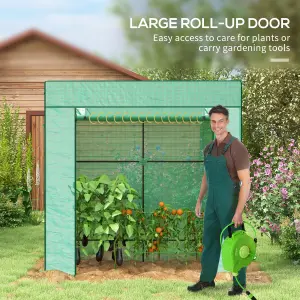 Walk-in Garden Green House with Large Roll-up Door and 2 Mesh Windows, Green