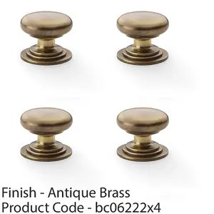 4 PACK - Stepped Round Door Knob - Antique Brass 38mm Classic Kitchen Cabinet Pull Handle