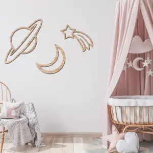 Nursery Wall Decor Space Set - Set of 3 Wooden Nursery Decals -  Off the Grain Children's Wall Art