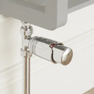 GoodHome Polished Straight Thermostatic Radiator valve & lockshield (Dia)15mm x ½"