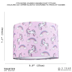 Beautiful Modern Soft Lilac Cotton Lampshade with Unicorns Clouds and Rainbows