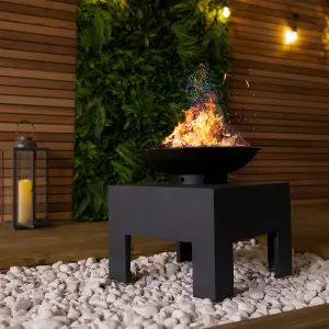 Charles Bentley Fire Pit with Metal Fire Bowl and Square Concrete base