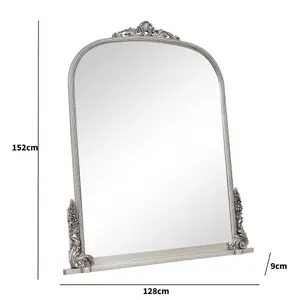 Melody Maison Extra Large Arch Antique Silver Ornate Overmantle Mirror - 152cm x 128cm