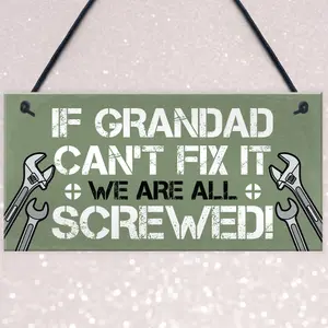 Red Ocean Grandad Fix It Screwed Man Cave Garage Shed Hanging Plaque Dad Grandad Gift Sign Funny