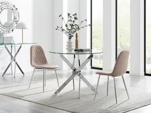 Furniturebox UK Novara 100cm Round Dining Table & 2 Cappuccino Corona Silver Chairs